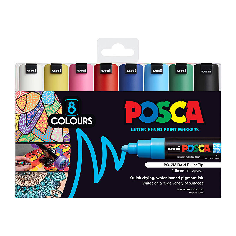 Posca PC-7M Bold Bullet Tip Paint Markers - 8 Assorted Colors 