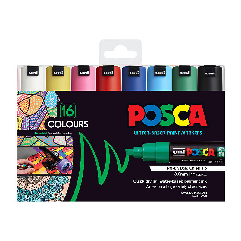 Posca PC-8M Chisel Tip Paint Markers - Assorted 16 Pack 