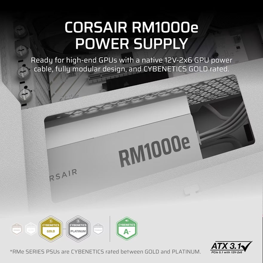 Corsair RM1000e White 1000W Fully Modular Low-Noise ATX 3.1 PSU Corsair
