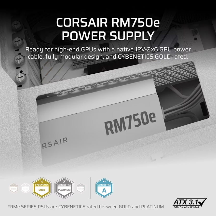 Corsair RM750e 750W Fully Modular Low-Noise PSU - White (AU) Corsair