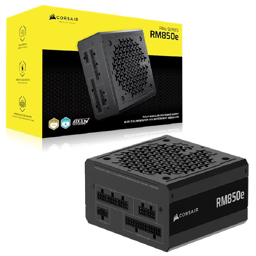 Corsair RMe Series RM850e Fully Modular Low-Noise ATX Power Supply (AU), Cybenetics Gold, ATX12V 3.1, 2x PATA