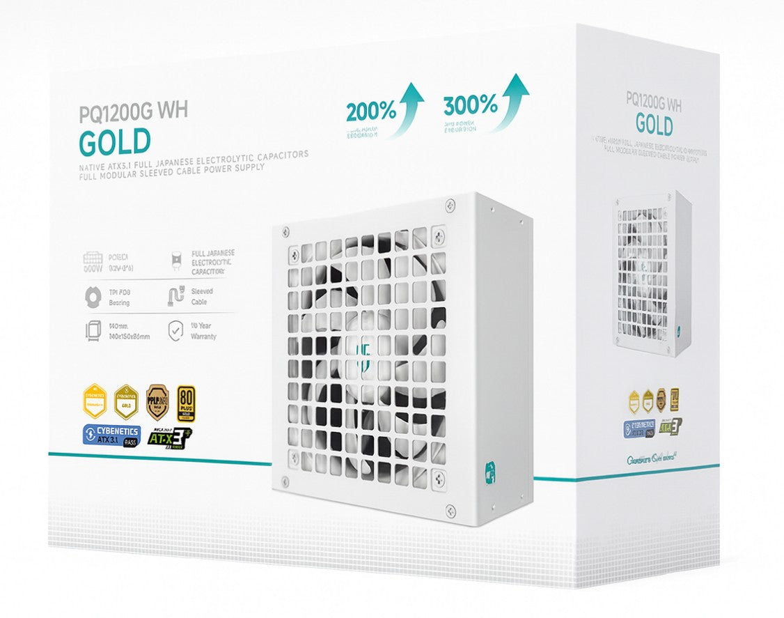 DeepCool PQ1200G WH 1200W Gamer Storm 80+ Gold/Cybenetics Fully Modular ATX Power Supply 120mm Fan, Japanese C