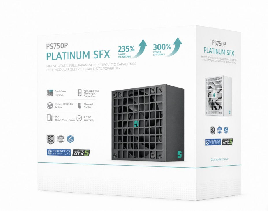 DeepCool PS750P 750W Gamer Storm SFX12V V4.1 & ATX12V V3.1M Full Japanese Electroyltic Capacitors, Cybenetics