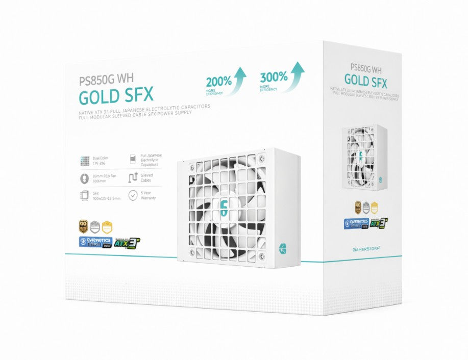 DeepCool PS850G WH 850W Gamer Storm SFX ,Full Japanese Electrolytic Capacitors, Cybenetics Platinum /PPLP Gold