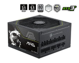 MSI MAG A1000PLS PCIE5, 1000W, 80 PLUS Platinum, Fully Modular, ATX, Native 12V-2x6 PCIe 5.1, 135mm FDB Fan, R