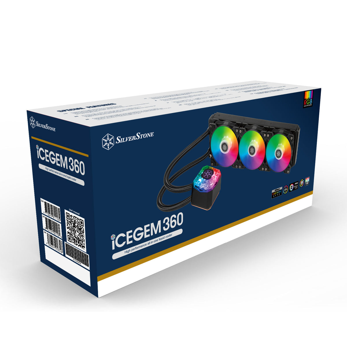 Silverstone IceGem 360 high-performance ARGB AIO liquid cooler with 3 x 120mm ARGB fans SST-IG360-ARGB