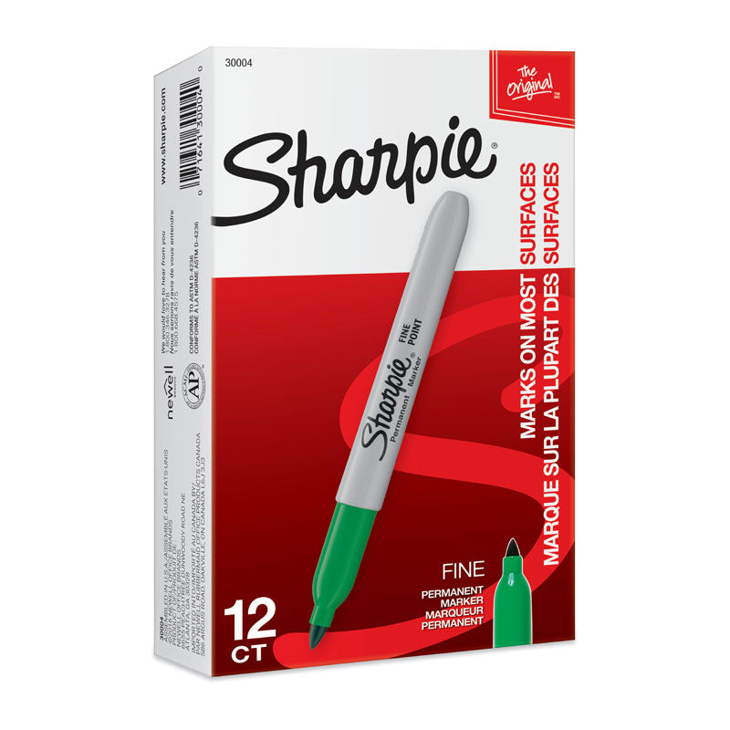 Sharpie Fine Point Green Permanent Markers - Box of 12 