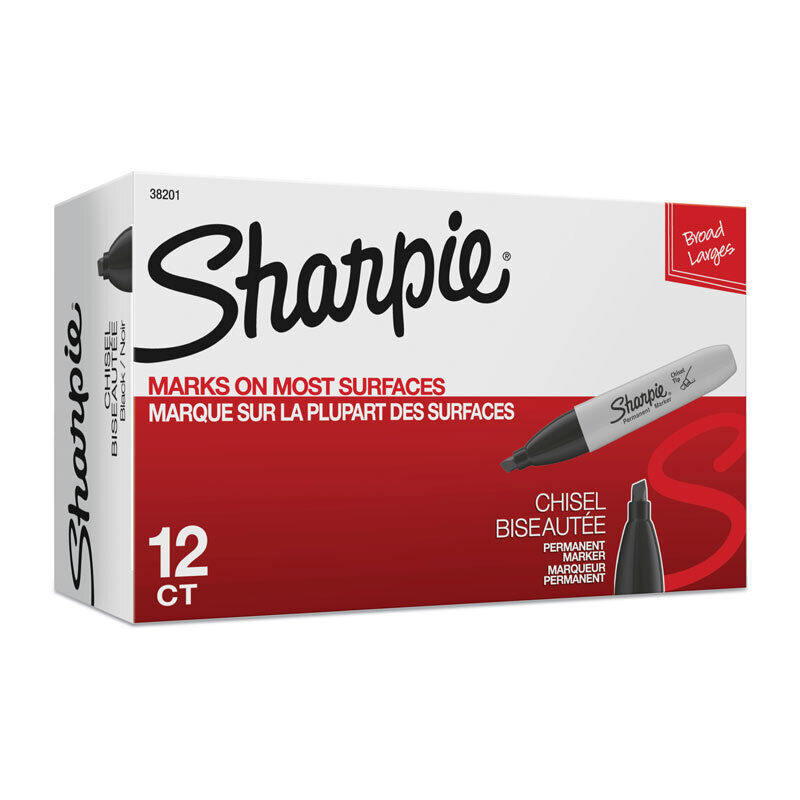 Sharpie Chisel Tip Permanent Markers, Black, 12-Pack 