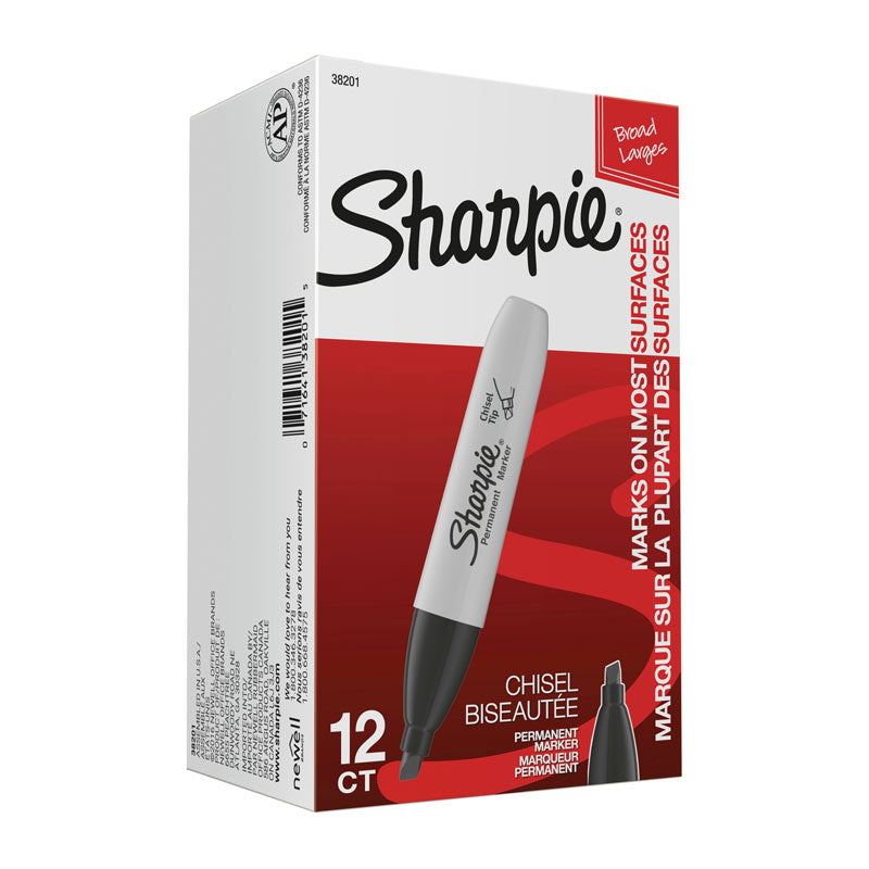 Sharpie Chisel Tip Permanent Markers, Black, 12-Pack 