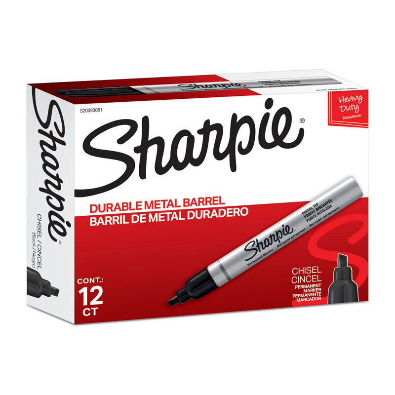 Black Permanent Marker for Metal - Chisel Tip, Box of 12 