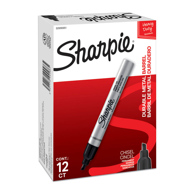 Black Permanent Marker for Metal - Chisel Tip, Box of 12 