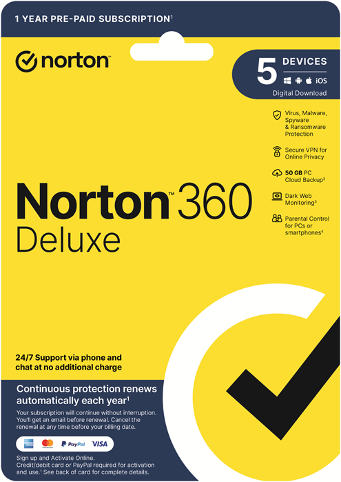 Norton 360 Deluxe 5 Devices 1 Year - Complete Online Security Norton