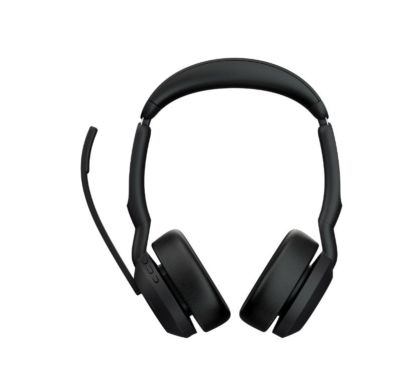 Jabra Evolve2 55 UC stereo headset on charging stand