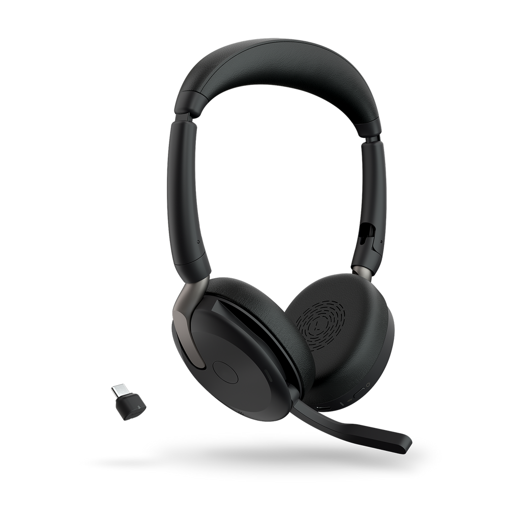 Jabra Evolve2 65 Flex UC headset folded for portability