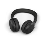 Black Jabra Evolve2 75 MS USB-C headset on stand