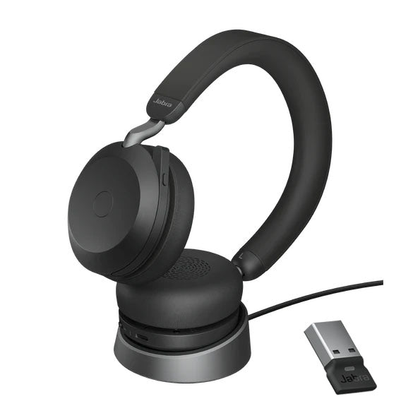 Jabra Evolve2 75 UC Bluetooth Headset, Includes Charging Stand & Link380a Dongle, 8-Mic Technology - 27599-989-989
