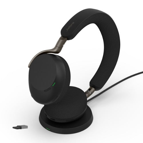 Jabra Evolve3 75, UC Stereo Black Bluetooth ANC Headset with Wireless Charging Pad, Link390A BT, USB - 37599-989-989