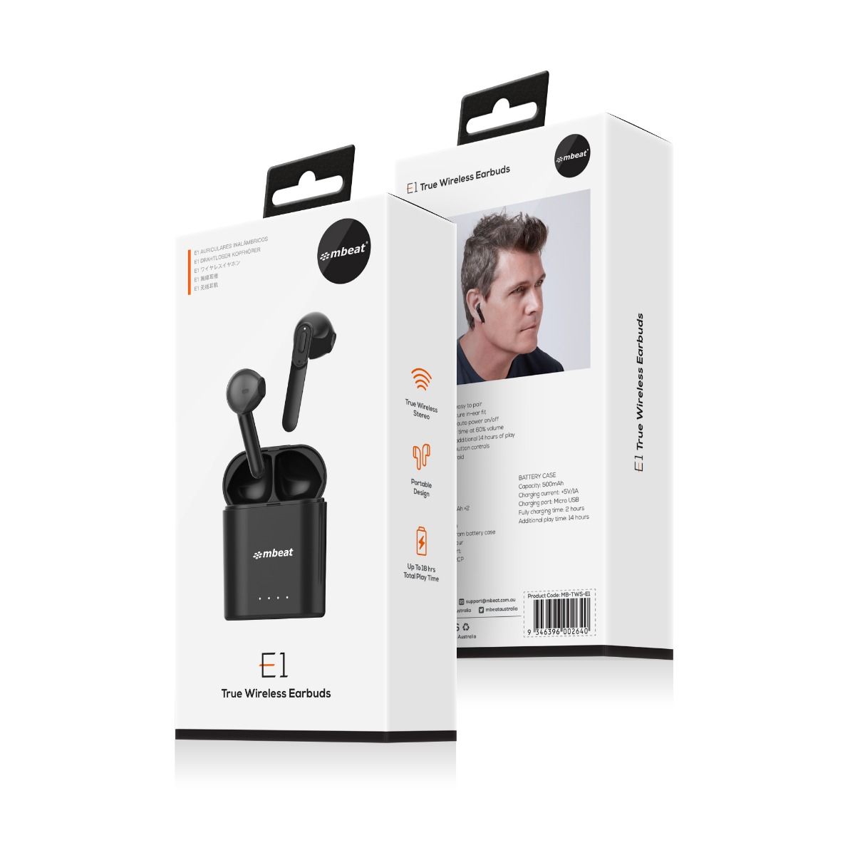 mbeat E1 True Wireless Earbuds | Crystal Clear Sound & 14hr Portable Charge MBEAT