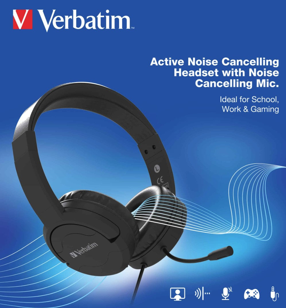 Verbatim ANC Multimedia Headset with Noise Cancelling Mic - Black Verbatim