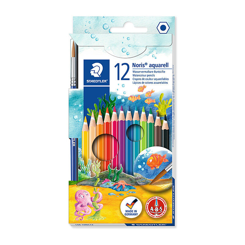 Staedtler Noris Aquarell Watercolour Pencils - 12 Shades + Free Brush Staedtler