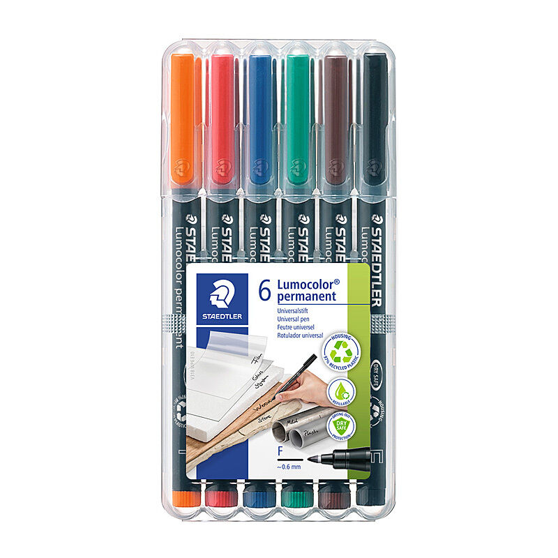 Staedtler Lumo 318 Fine Permanent Markers - Assorted Wallet 6 Staedtler