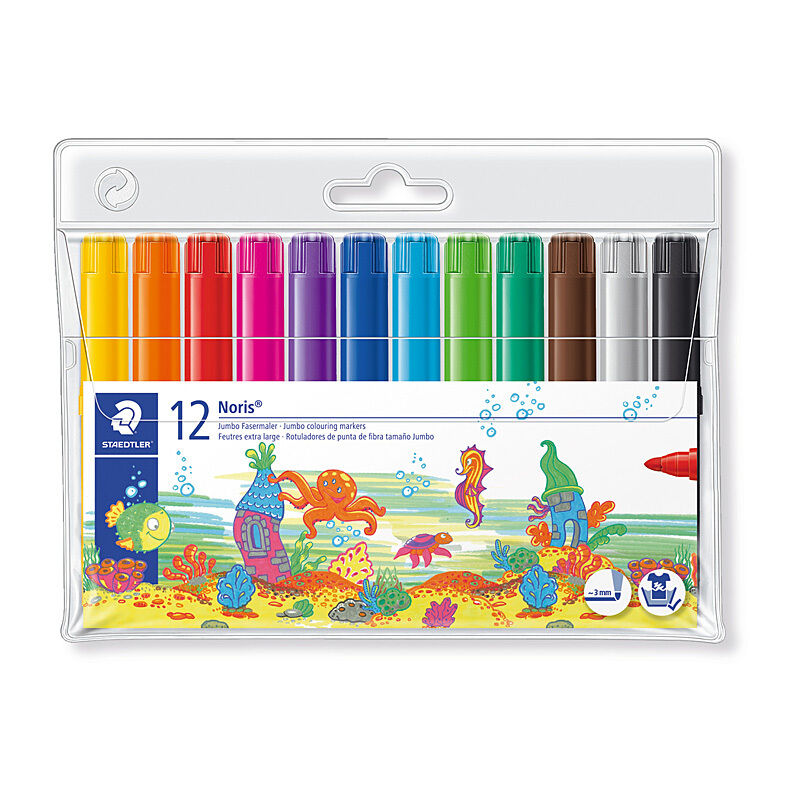 Staedtler Noris Jumbo Washable Fibre Colour Markers - Assorted 12 Pack Staedtler