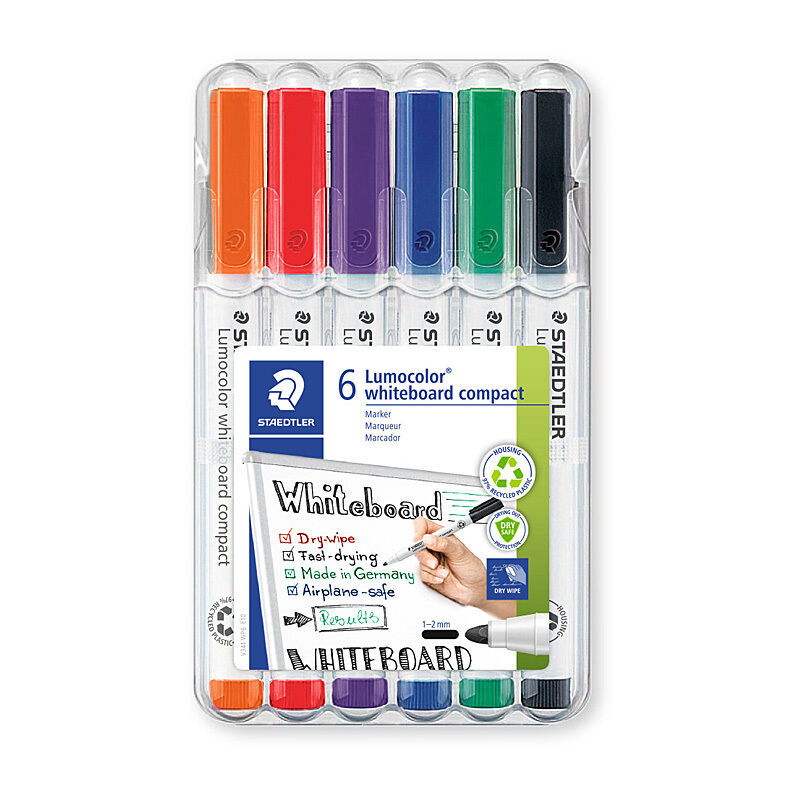 Staedtler Compact Whiteboard Markers - Assorted 6 Pack with Wiper Staedtler