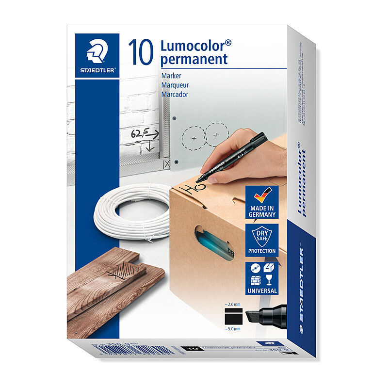 Staedtler Permanent Marker Chisel Tip Black - Box of 10 Staedtler