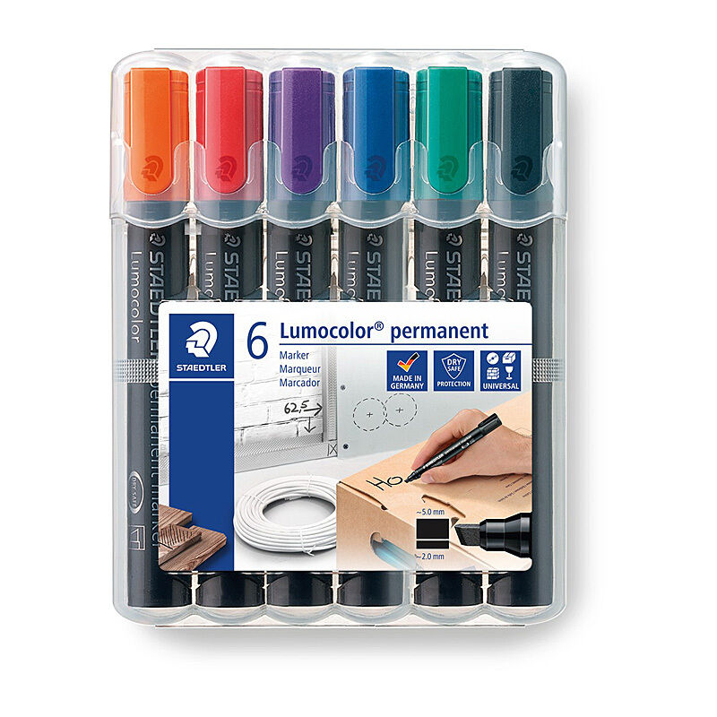 Staedtler Permanent Chisel Tip Markers - Asst 6-Pack - Waterproof Staedtler