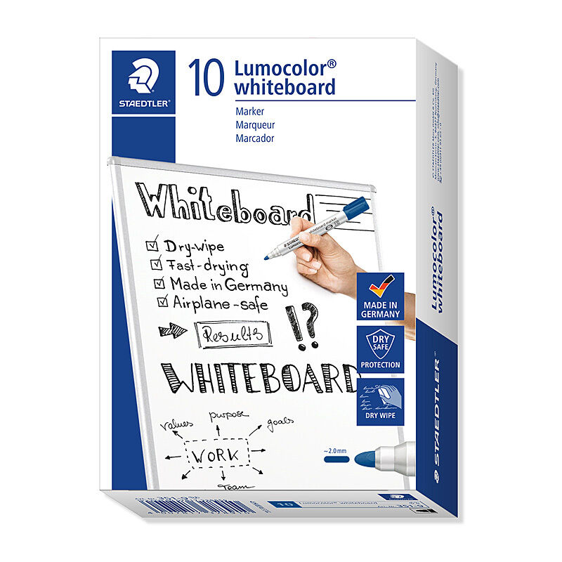 Staedtler Blue Bullet Tip Whiteboard Markers - Box of 10 Staedtler