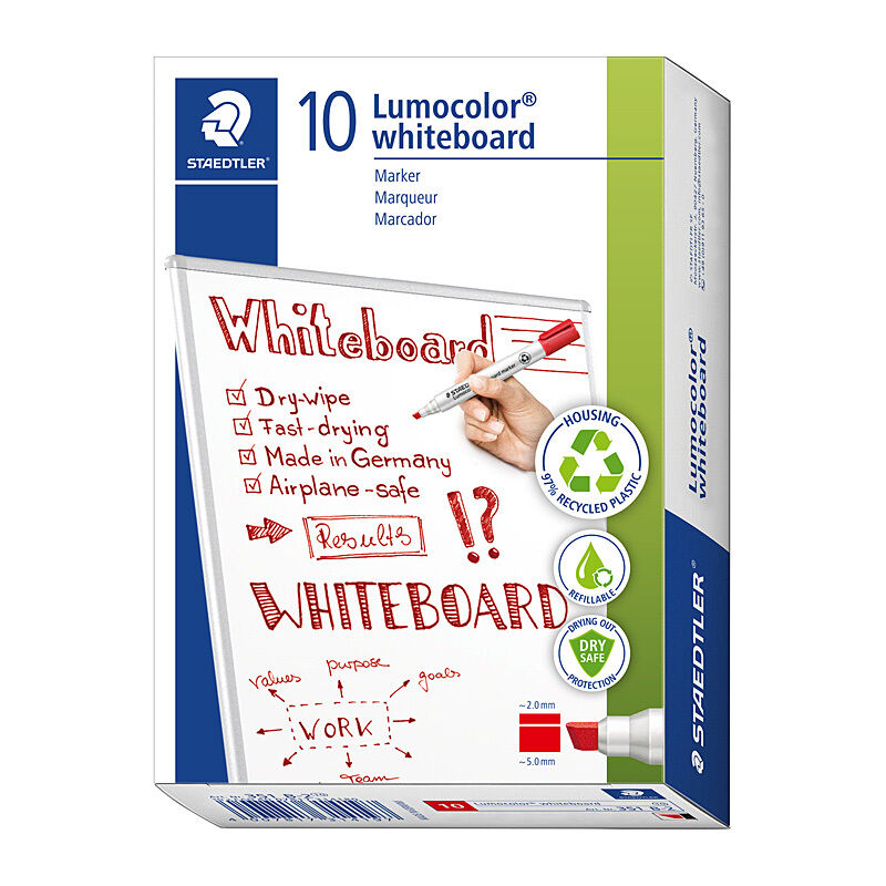 Staedtler Red Chisel Tip Whiteboard Marker - Box of 10 Staedtler