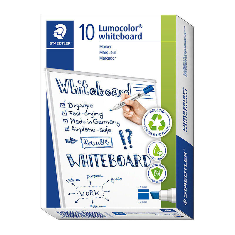 Staedtler 351 Chisel Tip Blue Whiteboard Markers - Box of 10 Staedtler
