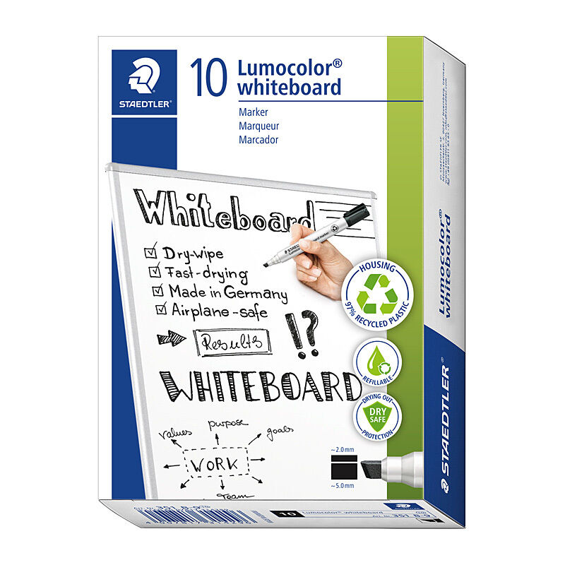 Staedtler Black Chisel Tip Whiteboard Markers - Box of 10 Staedtler