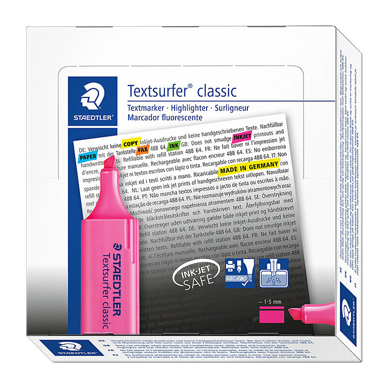 Staedtler Textsurfer Pink Highlighter | Smudge-Proof Chisel Tip Staedtler
