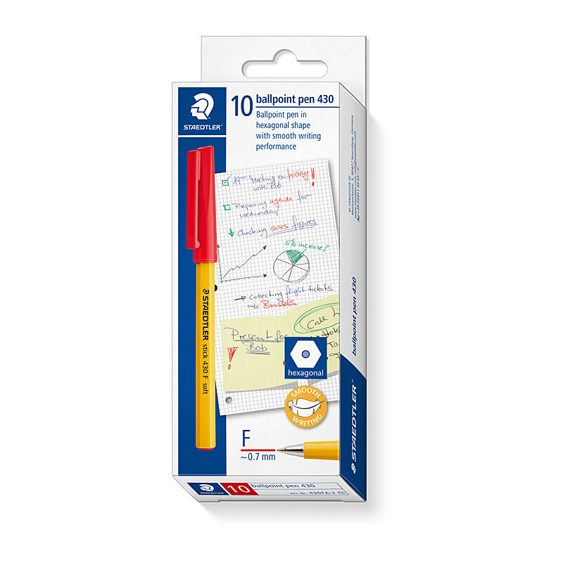 Staedtler 430 Fine Red Ballpoint Pen 0.7mm - Box of 10 Staedtler