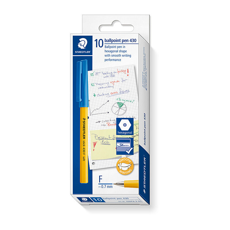 Staedtler 430 Fine Blue Ballpoint Pens (Box of 10) | Smooth Writing Staedtler