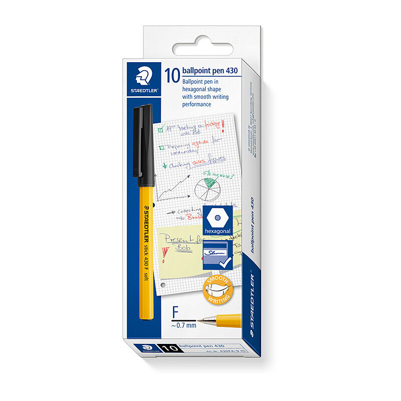 Staedtler 430 Fine Black Ballpoint Pens - Smooth Writing, Box of 10 Staedtler
