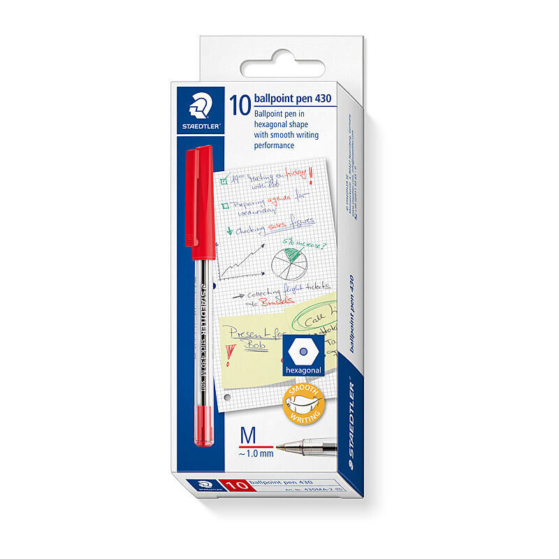 Staedtler Red Ballpoint Pens (Box of 10) - Smooth Writing Staedtler
