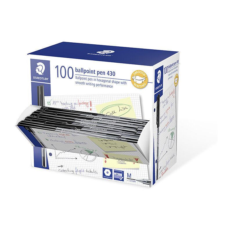 Staedtler 430 Medium Black Ballpoint Pens - Smooth 100 Pack Staedtler