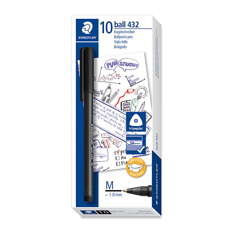Staedtler Triangular Black Ballpoint Pen 1.0mm - Box of 10 Staedtler