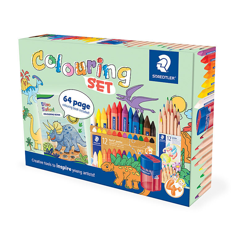 Dino Safari Colouring Set for Kids with Jumbo Pencils & Crayons Staedtler