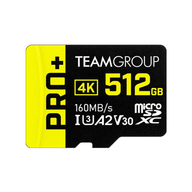 Team Group Team Group PRO+ 512GB Micro SDXC UHS-I U3 A2 V30 Memory Card (TPPMSDX512GIA2V3003)
