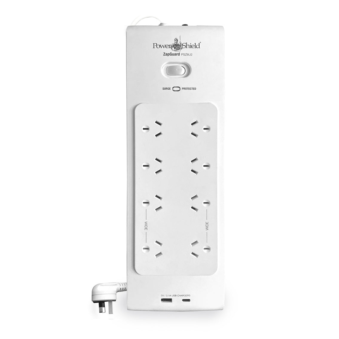 ZapGuard PSZ8U2 Surge Protector: 8 Outlets & 2 USB Ports PowerShield