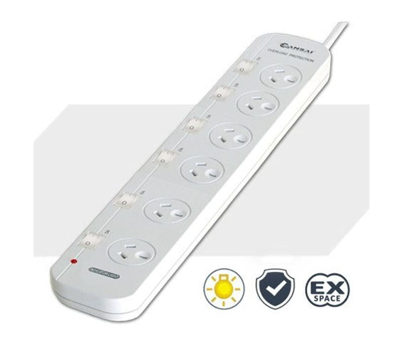 Sansai 6 Way Individually Switched Powerboard | 3 Wide Spaced Sockets Generic
