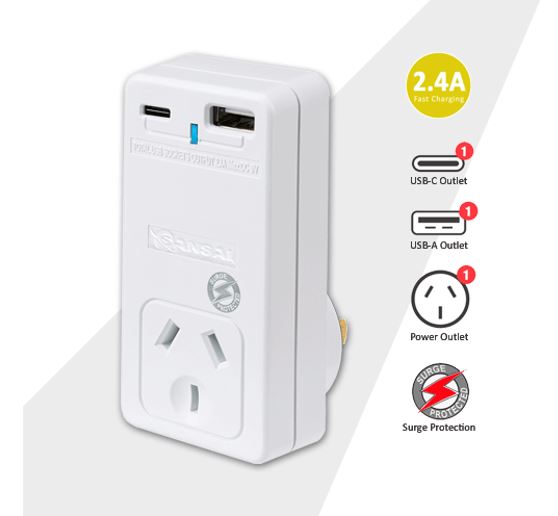 Sansai USB-C & USB Wall Charger with Surge Protection Outlet Generic