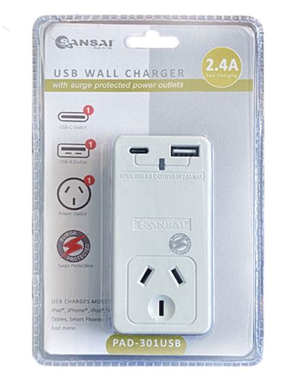 Sansai USB-C & USB Wall Charger with Surge Protection Outlet Generic