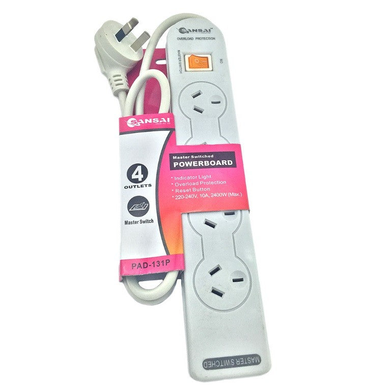 Sansai 4 Way Powerboard | Master Switch & Overload Protection Generic