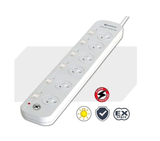 6 Outlet Surge Protector Power Board with Individual Switches Generic