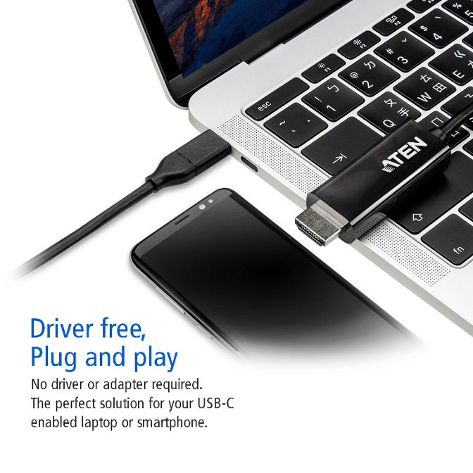 Aten USB-C to HDMI 4K Cable | 2.7m Long | 4K @ 60Hz Aten