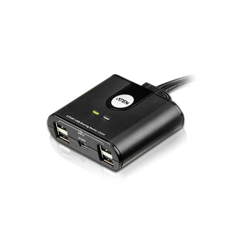Aten Peripheral Switch 2x4 USB 2.0, 2x PC, 4x USB 2.0 Ports, Remote Port Selector, Plug and Play, Ho - US224-AT